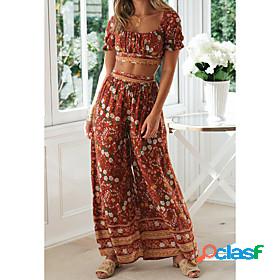 Womens Streetwear Floral Casual Holiday Two Piece Set Square