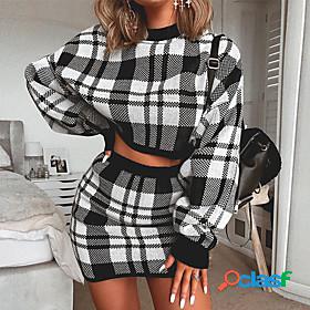 Womens Streetwear Plaid Casual Daily Wear Two Piece Set Crew