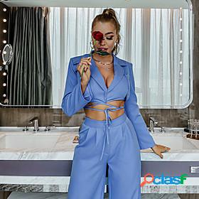 Womens Streetwear Plain Daily Wear Office Two Piece Set Pant