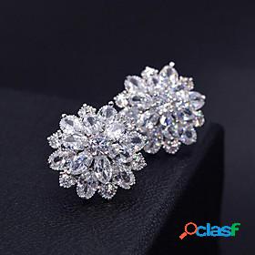Womens Stud Earrings AAA Cubic Zirconia Petal 3D Gold Plated