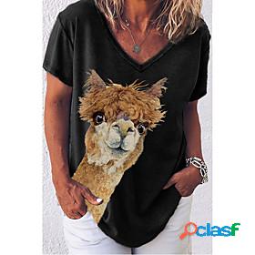 Womens T shirt 3D Animal Print V Neck Tops Basic Basic Top