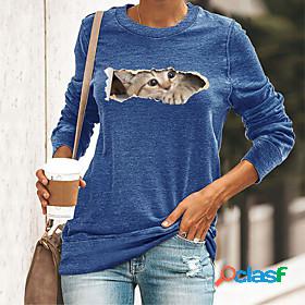 Womens T shirt 3D Cat Cat Graphic 3D Round Neck Print Basic