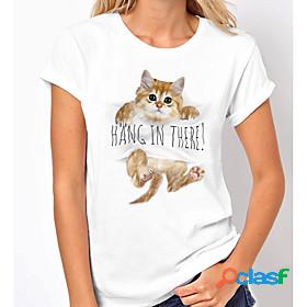 Womens T shirt 3D Cat Cat Graphic 3D Round Neck Print Basic