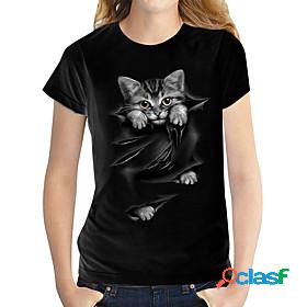 Womens T shirt 3D Cat Cat Graphic 3D Round Neck Print Basic
