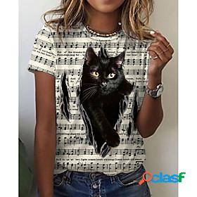 Womens T shirt 3D Cat Painting Cat 3D Animal Round Neck