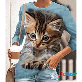 Womens T shirt 3D Cat Painting Cat 3D Animal Round Neck