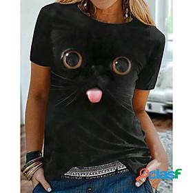 Womens T shirt 3D Cat Painting Cat 3D Animal Round Neck