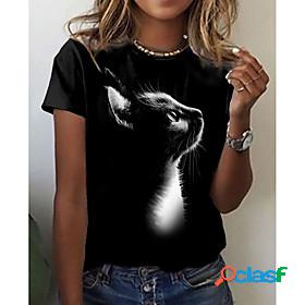 Womens T shirt 3D Cat Painting Cat 3D Animal Round Neck