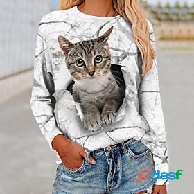 Womens T shirt 3D Cat Painting Cat Graphic 3D Round Neck