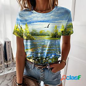 Womens T shirt 3D Printed Painting Scenery 3D Round Neck