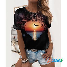 Womens T shirt Abstract 3D Printed Painting Scenery 3D Round