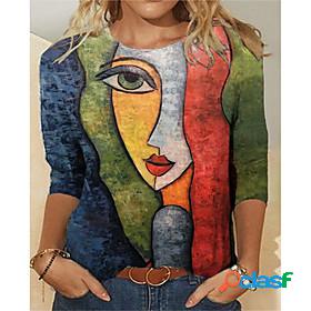 Womens T shirt Abstract 3D Printed Portrait Long Sleeve