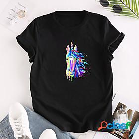 Womens T shirt Animal Round Neck Print Basic Tops 100%