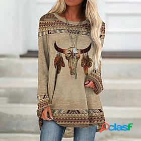 Womens T shirt Bohemian Theme Geometric Geometric Tribal Cow