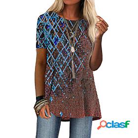 Womens T shirt Bohemian Theme Graphic Geometric Round Neck