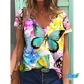 Womens T shirt Butterfly Flamingo Painting Floral Butterfly
