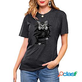 Womens T shirt Cat 3D Printed Cat Graphic Animal Round Neck