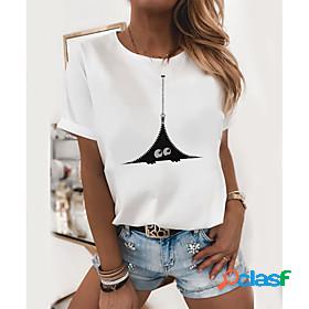 Womens T shirt Cat Butterfly Cat Butterfly Animal Round Neck