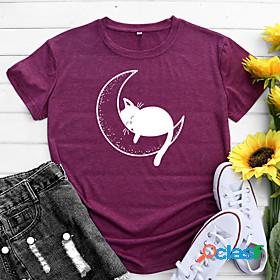 Womens T shirt Cat Cat Graphic Animal Round Neck Print Basic