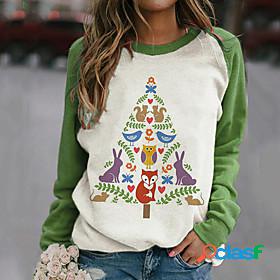 Womens T shirt Christmas Tree Animal Round Neck Basic Tops