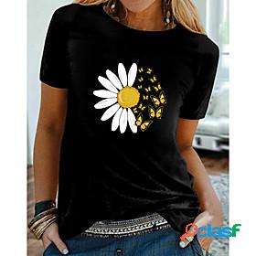 Womens T shirt Daisy Graphic Butterfly Daisy Round Neck