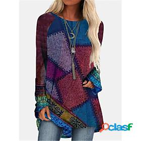 Womens T shirt Dress Tunic Painting Geometric Round Neck