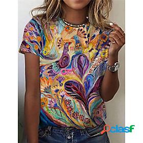 Womens T shirt Flamingo Floral Graphic Animal Round Neck