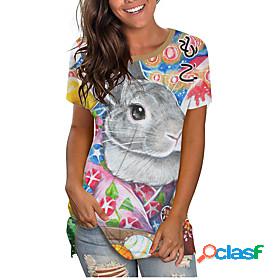 Womens T shirt Floral Theme Happy Easter Floral Rabbit