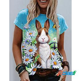 Womens T shirt Floral Theme Happy Easter Rabbit Daisy Animal