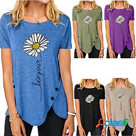 Womens T shirt Floral Theme Painting Text Daisy Round Neck