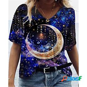 Womens T shirt Galaxy V Neck Tops Basic Basic Top Blue