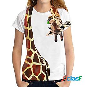 Womens T shirt Graphic 3D Giraffe Print Round Neck Tops