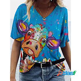 Womens T shirt Graphic Animal Print V Neck Tops Basic Basic