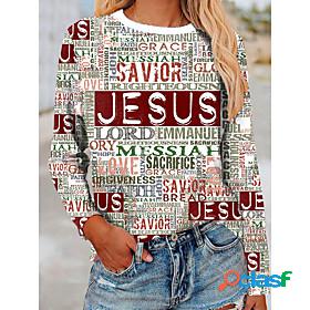 Womens T shirt Graphic Jesus Letter Round Neck Print Basic