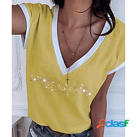 Womens T shirt Graphic Stars Print V Neck Basic Tops Cotton