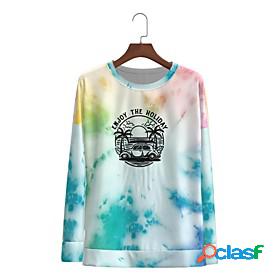 Womens T shirt Graphic Tie Dye Text Long Sleeve Print Round