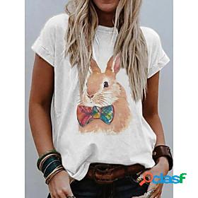 Womens T shirt Happy Easter Painting Rabbit Animal Round
