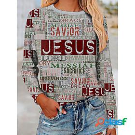 Womens T shirt Jesus Letter V Neck Printing Basic Tops Black