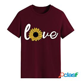 Womens T shirt Painting Couple Sunflower Peace Love Round