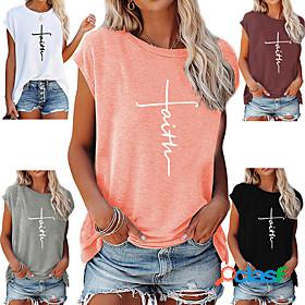 Womens T shirt Painting Text Round Neck Print Basic Tops