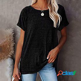 Womens T shirt Plain Solid Color Round Neck Basic Daily