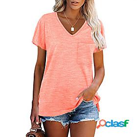 Womens T shirt Plain Solid Colored Pocket V Neck Basic