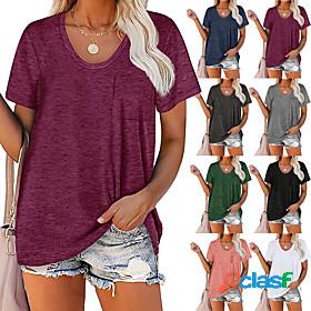 Womens T shirt Short Sleeve Plain Round Neck Basic Casual