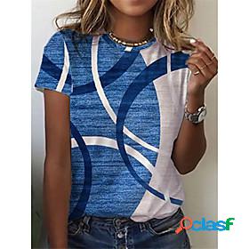 Womens T shirt Striped Round Neck Basic Tops Blue