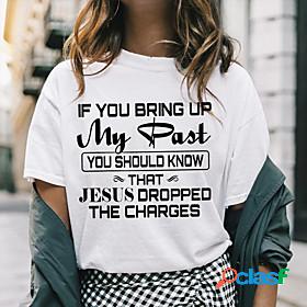 Womens T shirt Text Round Neck Basic Tops White Black