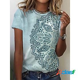 Womens T shirt Tribal Round Neck Patchwork Print Basic