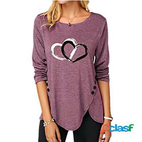 Womens T shirt Valentines Day Painting Couple Heart Round