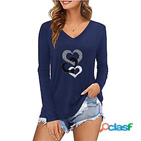 Womens T shirt Valentines Day Painting Couple Heart V Neck