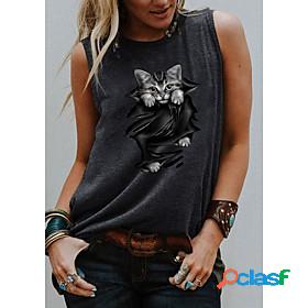 Womens Tank Top 3D Cat Cat Graphic Animal Round Neck Print
