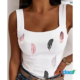 Womens Tank Top Vest Feather Square Neck Print Casual